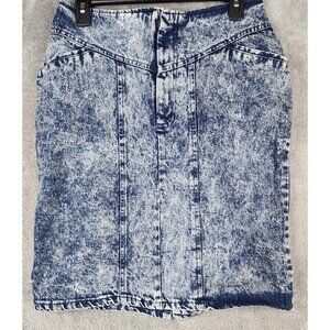 Fragile Skirt Womens 11 Blue Acid Wash Denim High Waist Made In USA 90s Vintage
